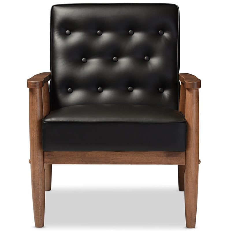 Maddie Home Faux Leather Tufted Reception Chair in Black