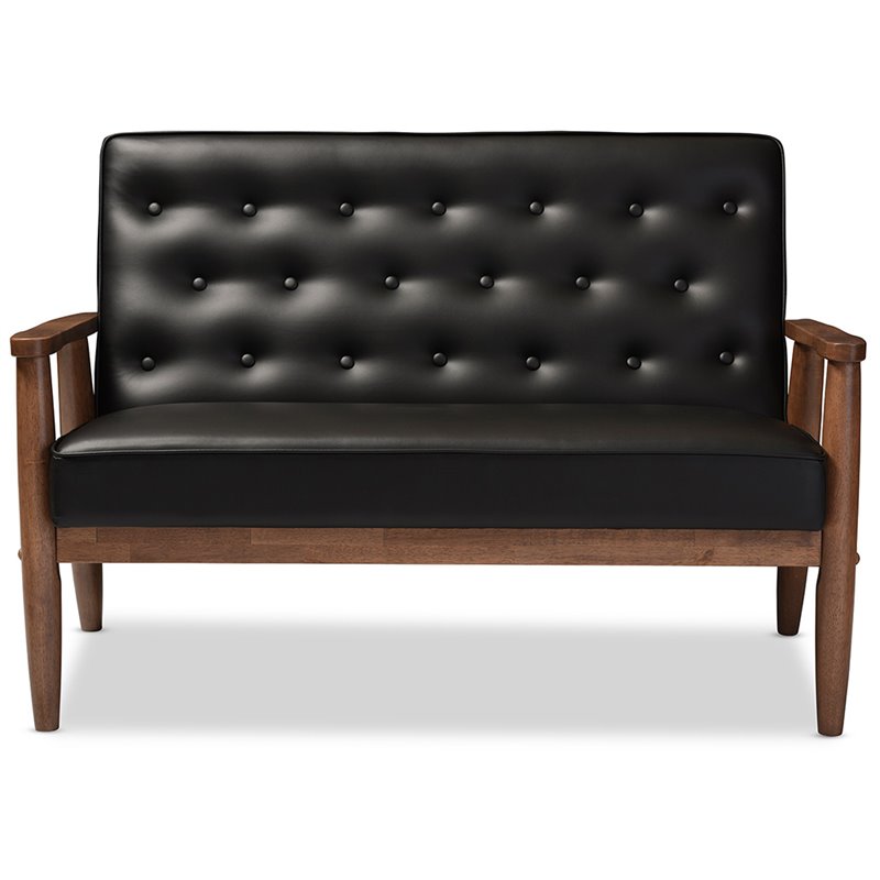 Maddie Home Faux Leather Tufted Loveseat in Black