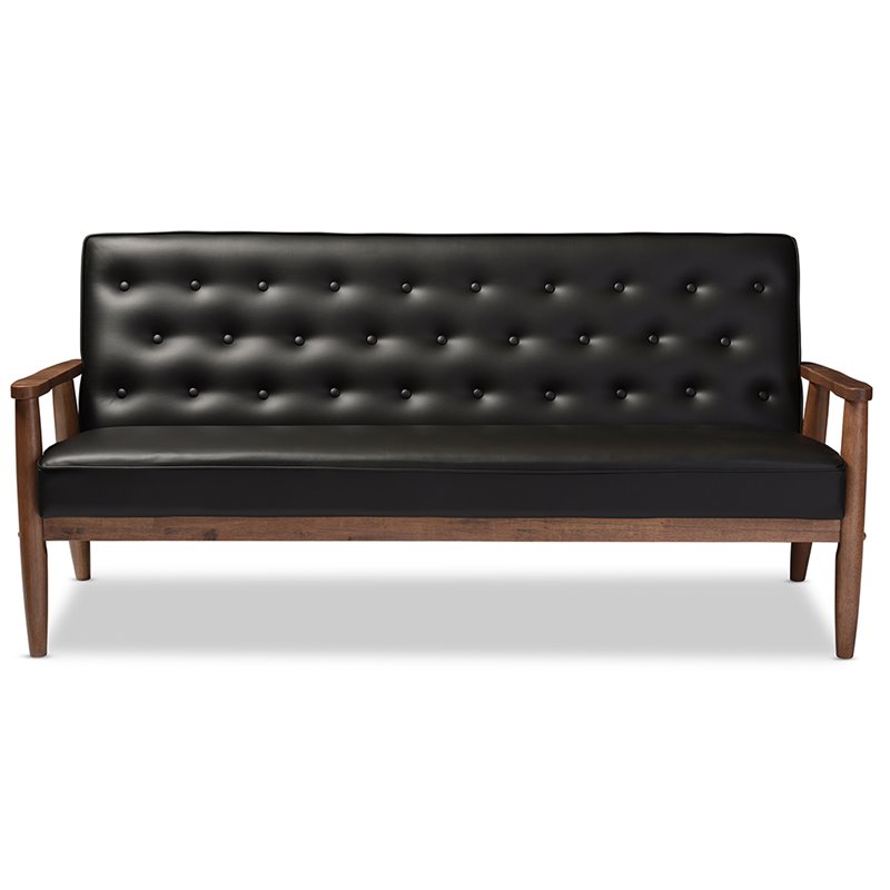 Maddie Home Faux Leather Tufted Sofa in Black
