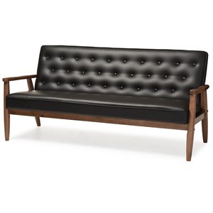Maddie Home Faux Leather Tufted Sofa in Black