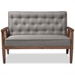 Maddie Home Faux Leather Tufted Loveseat in Gray and Walnut