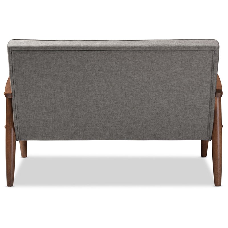 Maddie Home Faux Leather Tufted Loveseat in Gray and Walnut