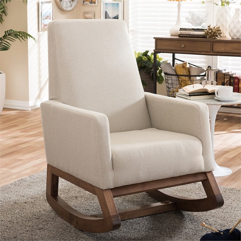Maddie Home Upholstered Rocker in Light Beige and Walnut
