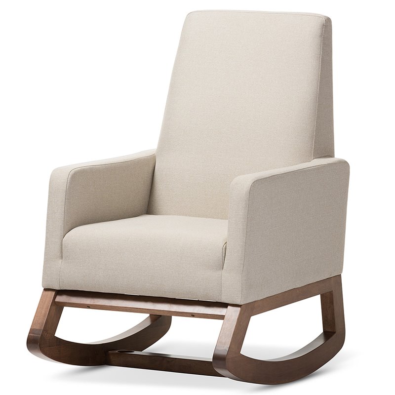 Maddie Home Upholstered Rocker in Light Beige and Walnut