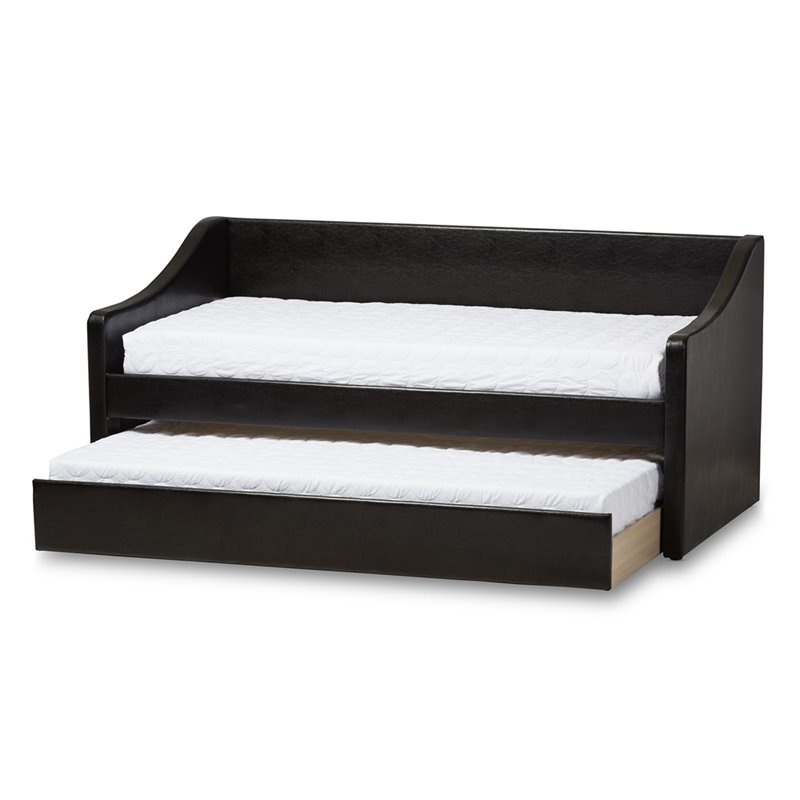 Maddie Home Modern Faux Leather Daybed with Trundle in Black