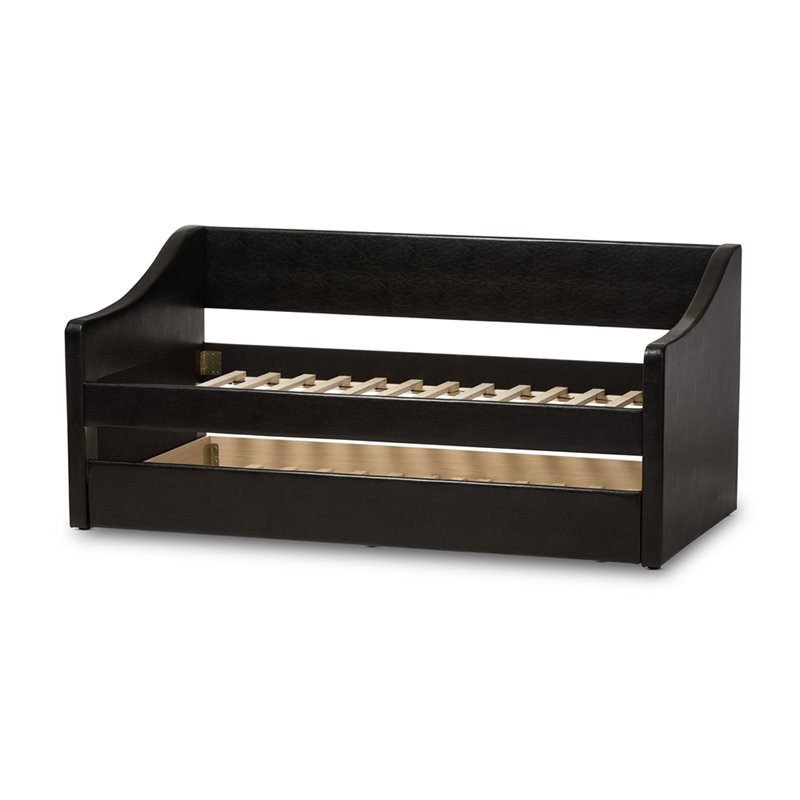 Maddie Home Modern Faux Leather Daybed with Trundle in Black