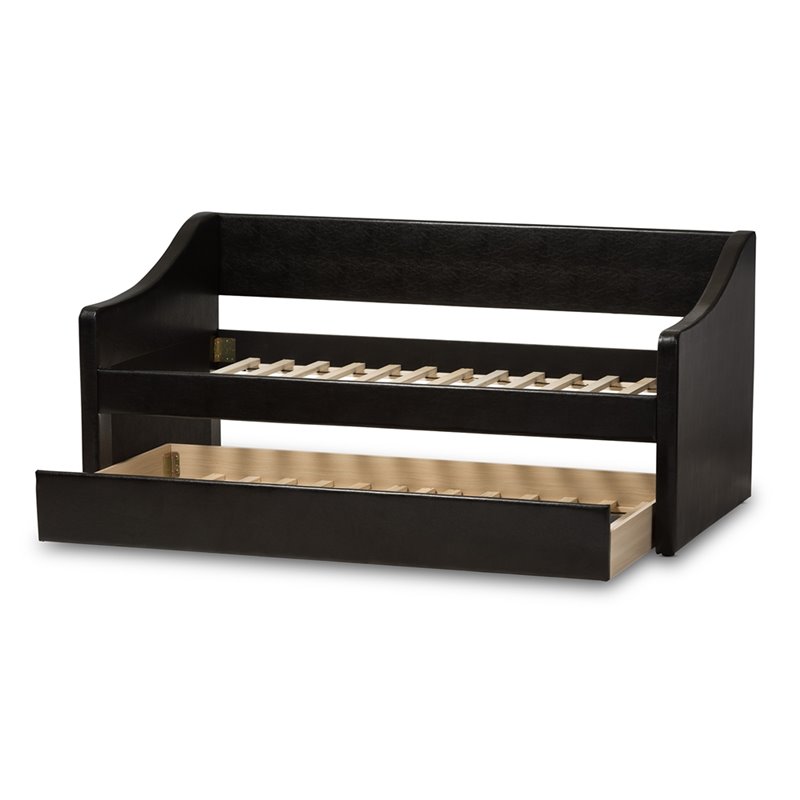 Maddie Home Modern Faux Leather Daybed with Trundle in Black