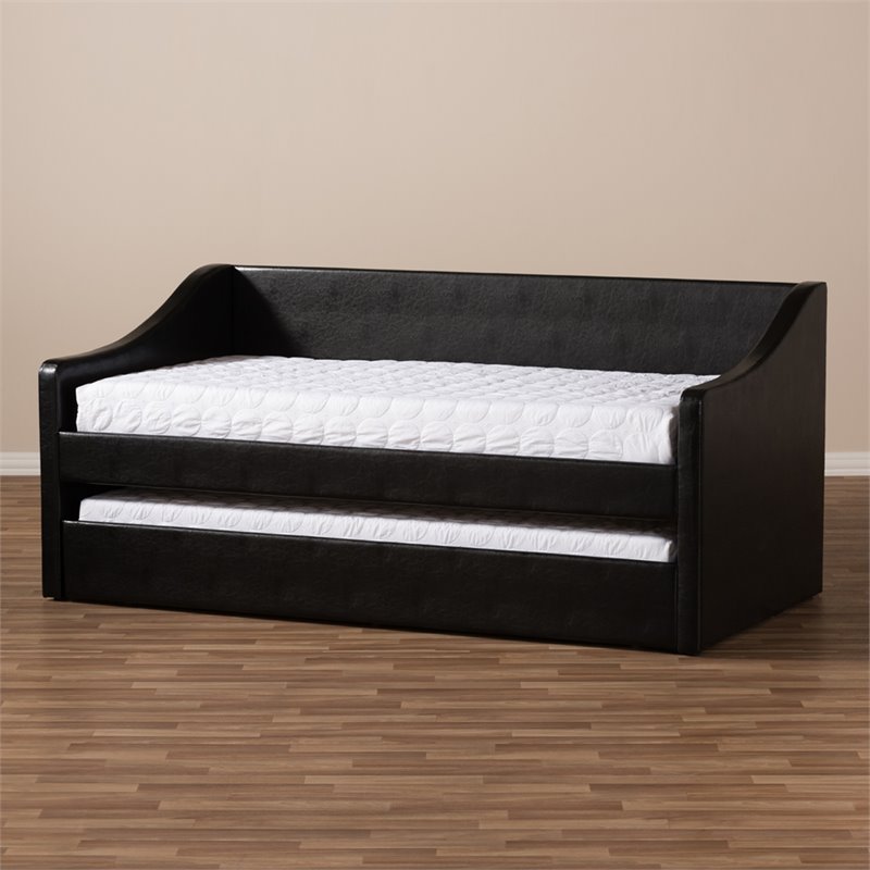 Maddie Home Modern Faux Leather Daybed with Trundle in Black