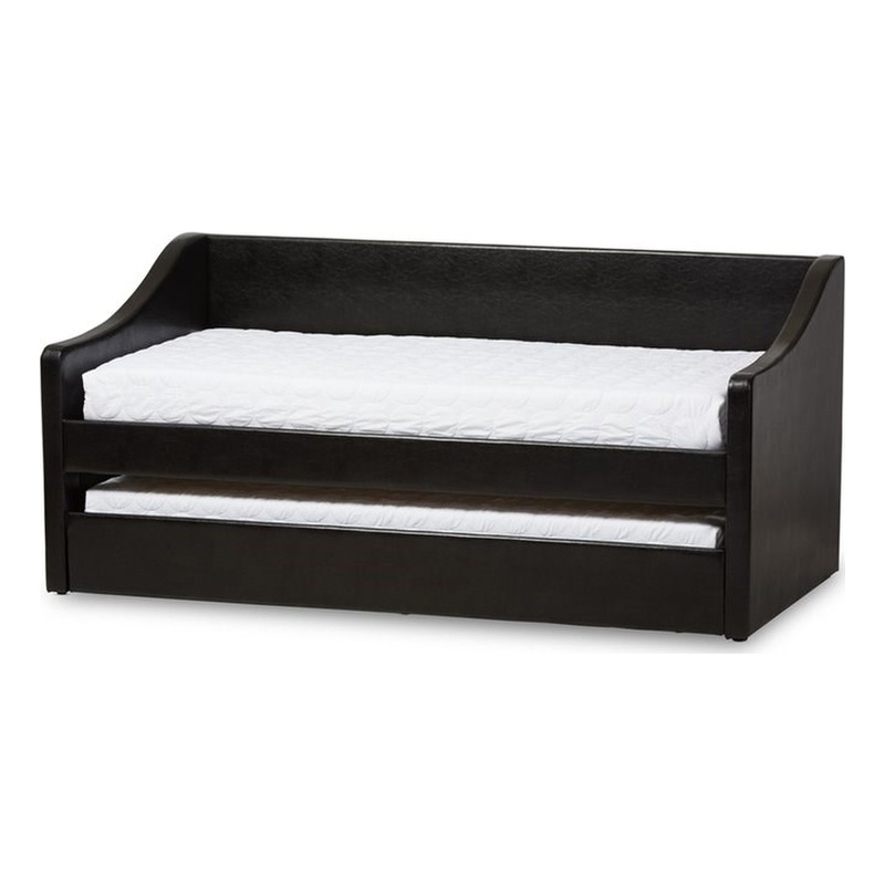 Maddie Home Modern Faux Leather Daybed with Trundle in Black