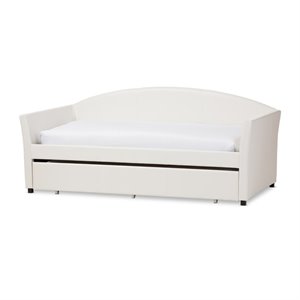 maddie home faux leather twin daybed with trundle in white