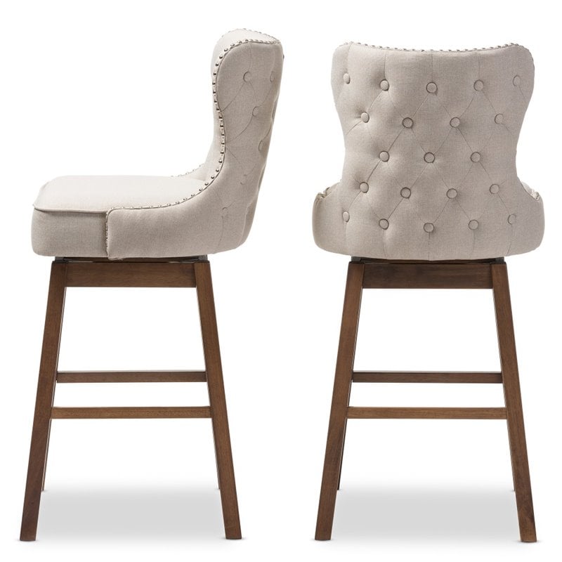 Maddie Home Swivel Barstool in Light Beige (Set of 2)