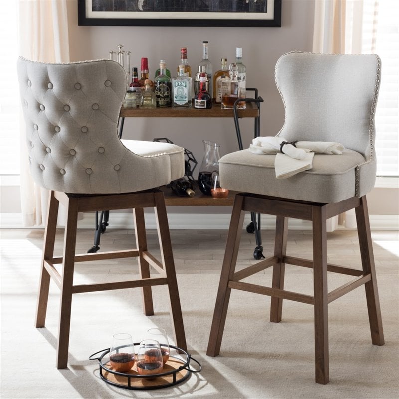 Maddie Home Swivel Barstool in Light Beige (Set of 2)