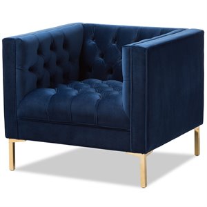 Maddie Home Velvet Tufted Lounge Chair in Navy and Gold