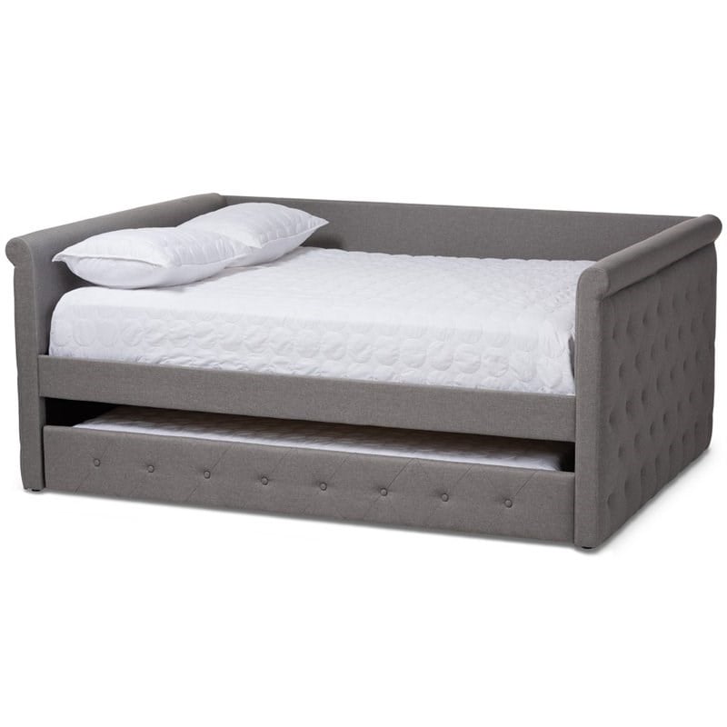 Maddie Home Modern Fabric Tufted Full Daybed with Trundle in Gray