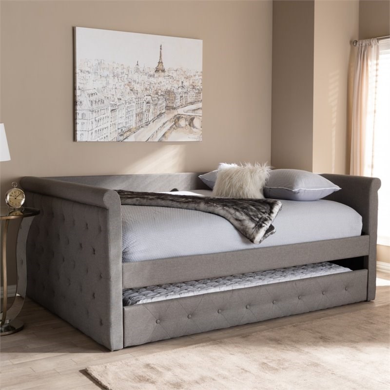 Maddie Home Modern Fabric Tufted Full Daybed with Trundle in Gray