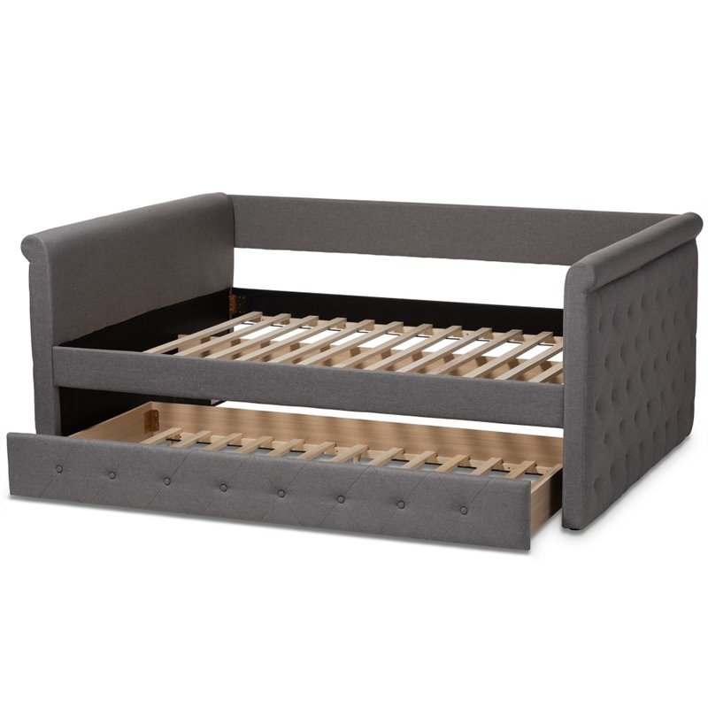 Maddie Home Modern Fabric Tufted Queen Daybed with Trundle in Gray