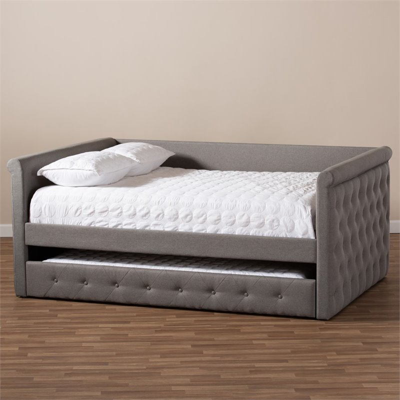 Maddie Home Modern Fabric Tufted Queen Daybed with Trundle in Gray