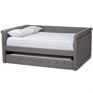 Maddie Home Modern Fabric Tufted Queen Daybed with Trundle in Gray