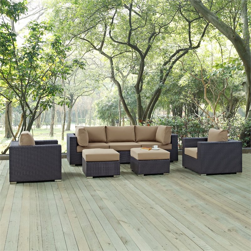 Maddie Home 7 Piece Patio Sofa Set in Espresso and Mocha