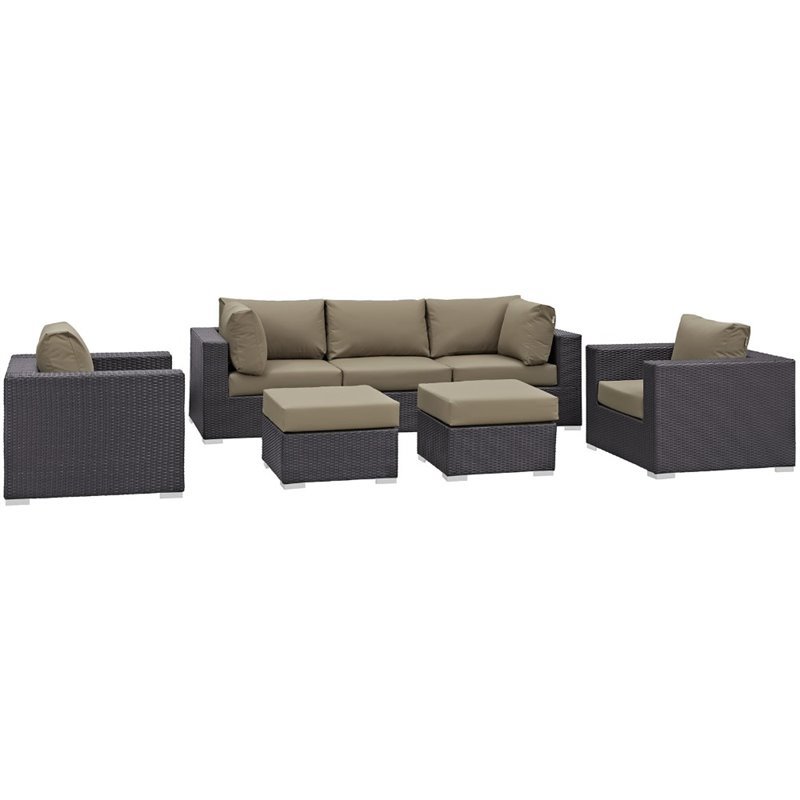 Maddie Home 7 Piece Patio Sofa Set in Espresso and Mocha