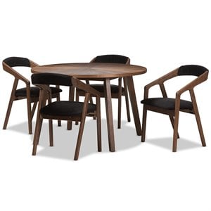 Maddie Home 5 Piece Round Dining Set in Black and Walnut Brown