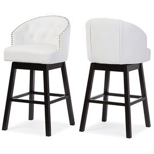 Maddie Home 31&quot Contemporary Faux Leather Swivel Bar Stool in White (Set of 2)