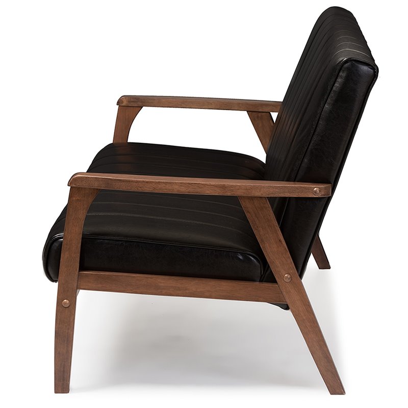 Maddie Home Faux Leather Sofa in Black and Walnut