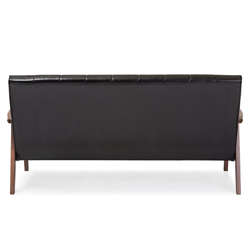 Maddie Home Faux Leather Sofa in Black and Walnut