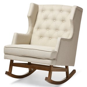 maddie home tufted wingback rocker in light beige and walnut