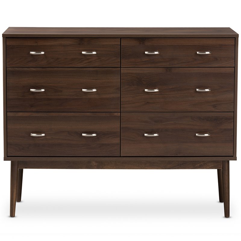Maddie Home 6 Drawer Double Dresser in Walnut Brown
