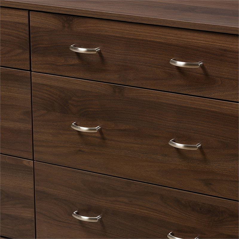 Maddie Home 6 Drawer Double Dresser in Walnut Brown
