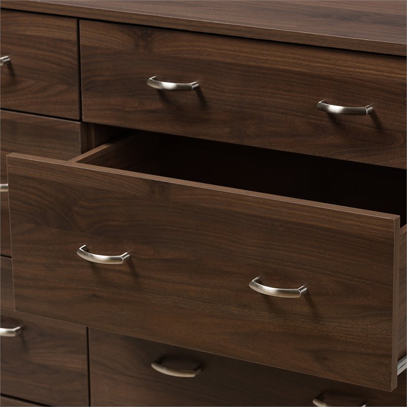 Maddie Home 6 Drawer Double Dresser in Walnut Brown