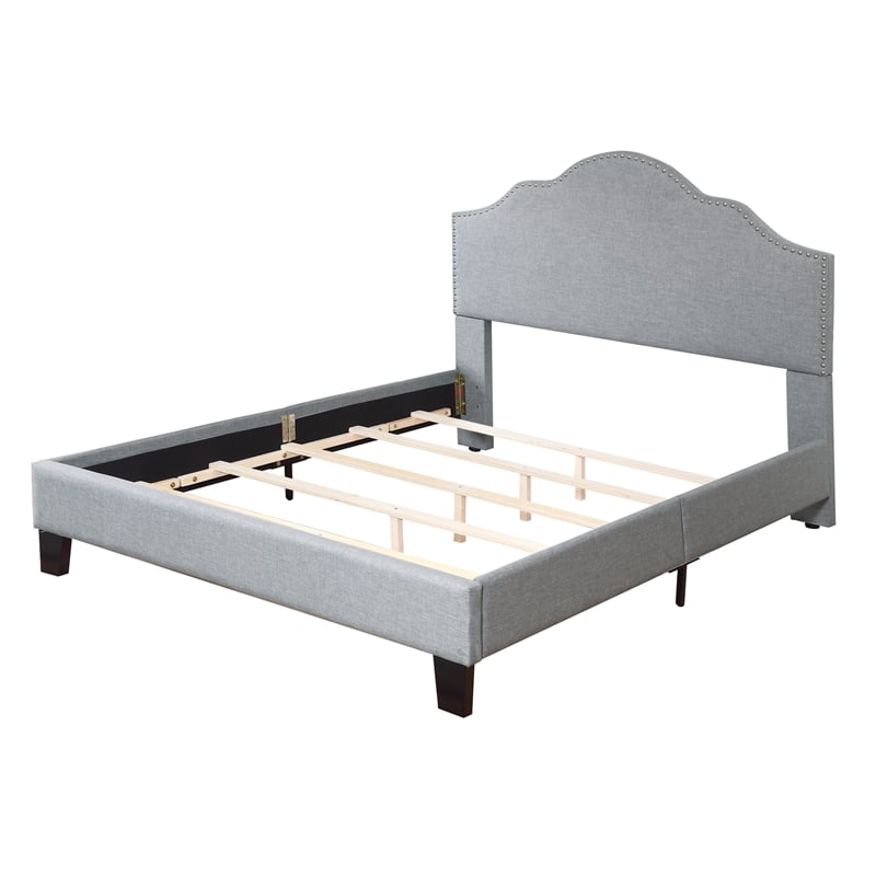 Wallace & Bay Kopa Queen Upholstered Bed with Nailhead Trim in Gray