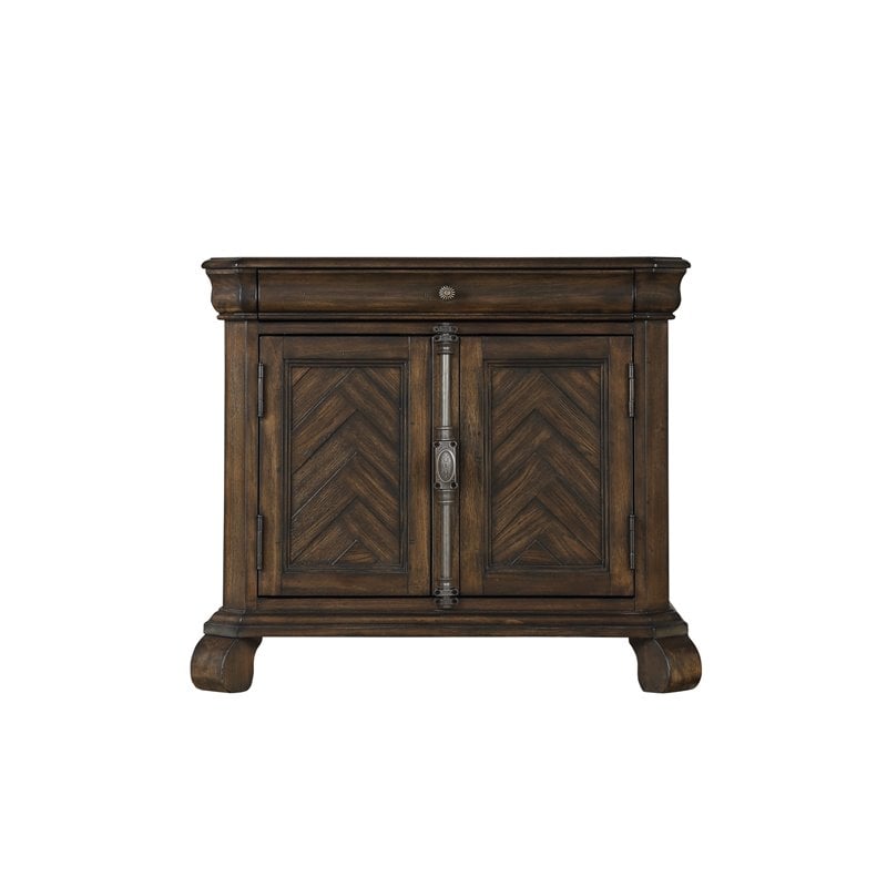 Hahn Dark Brown Nightstand With Pieced Chevron Doors Usb Charging Station B510088