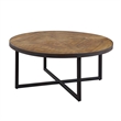 Wallace & Bay Faro Round Coffee Table in Brown Rustic Pine and Gray Metal
