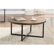 Wallace & Bay Faro Round Coffee Table in Brown Rustic Pine and Gray Metal