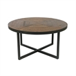 Wallace & Bay Faro Round Coffee Table in Brown Rustic Pine and Gray Metal