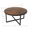 Wallace & Bay Faro Round Coffee Table in Brown Rustic Pine and Gray Metal