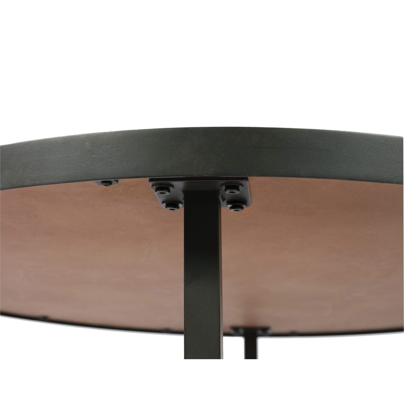 Wallace & Bay Faro Round Coffee Table in Brown Rustic Pine and Gray Metal
