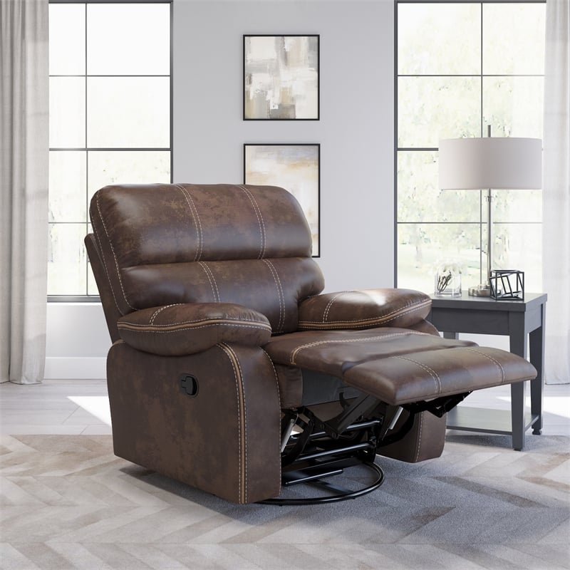 Wallace & Bay Hooper Contemporary Swivel Gliding Recliner in Brown