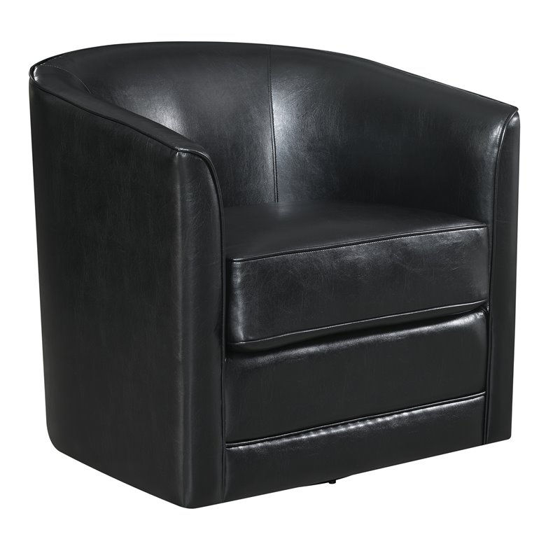 little black swivel accent chair with faux leather