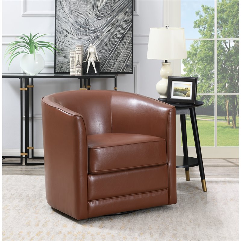 Wallace Bay Little Faux Leather Swivel Accent Chair In Brown Cymax   1985606 1 L 