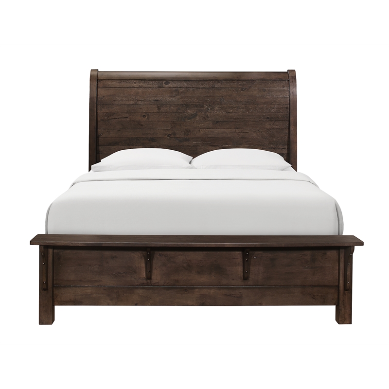 Wallace & Bay Verna Rustic Solid Wood Queen Sleigh Bed in Brown