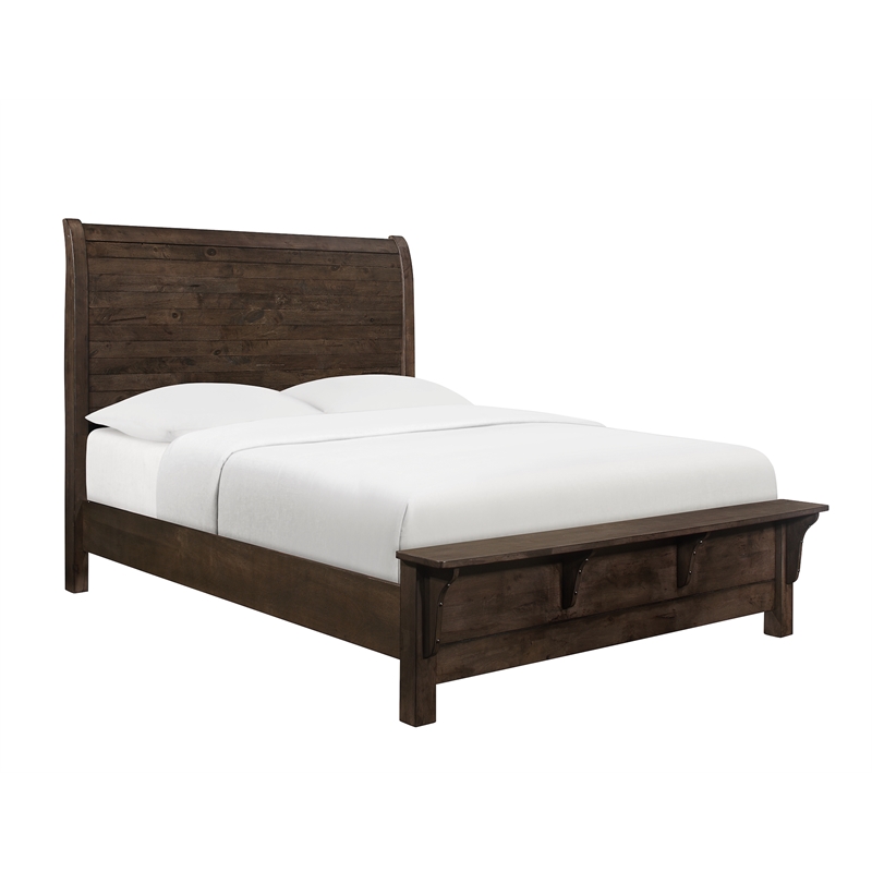 Wallace & Bay Verna Rustic Solid Wood Queen Sleigh Bed in Brown