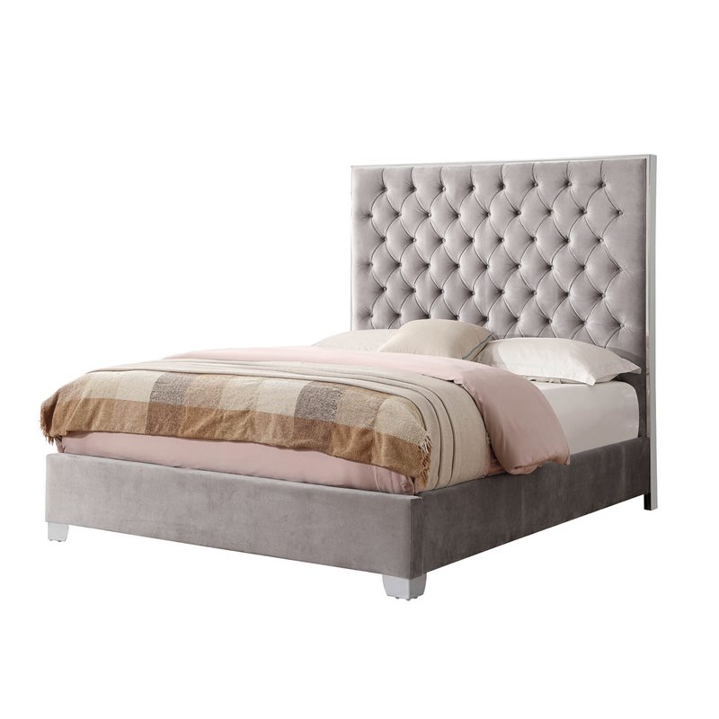 Bay James Gray Upholstered Bed, Tufted Upholstered Headboard Queen
