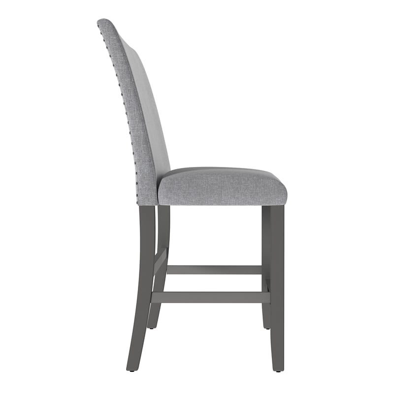 Gray Upholstered Bench with Nailhead Trim