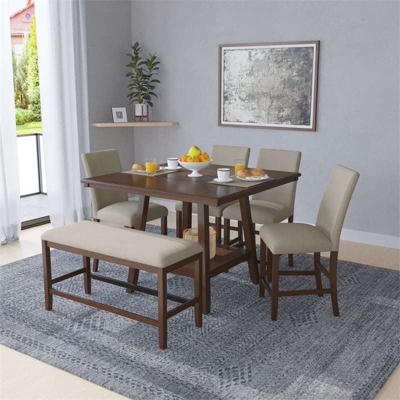 Brown Upholstered Transitional Counter Height Barstools (Set of 2)