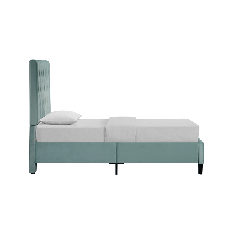 Blue Velvet Tufted Twin Upholstered Bed