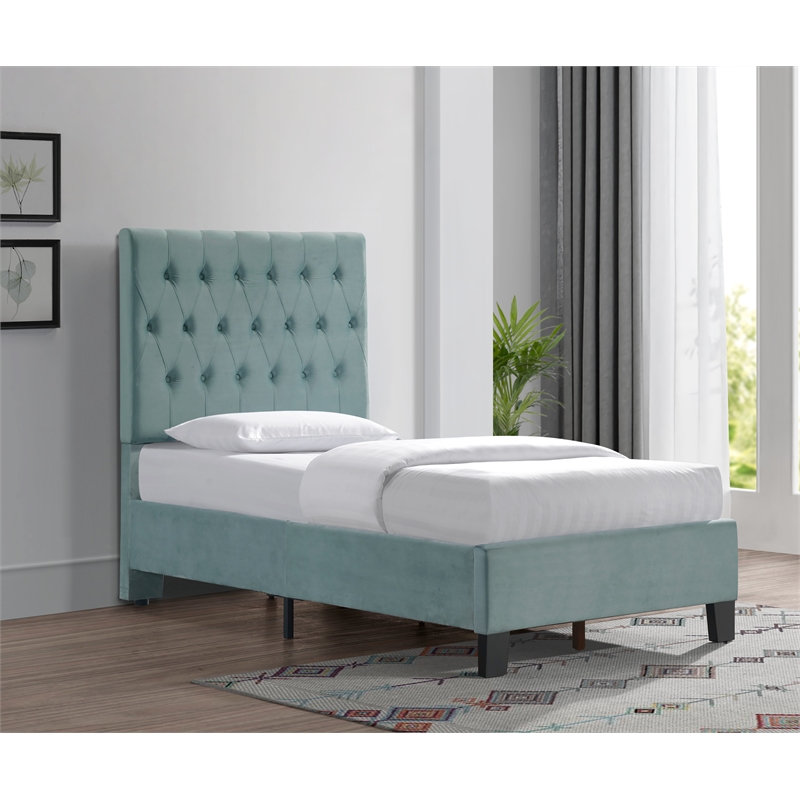 Blue Velvet Tufted Twin Upholstered Bed