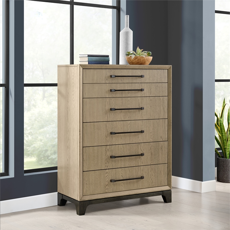 Wallace & Bay Brown Mid-Century Modern Oak 6-Drawer Chest